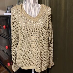 Olive Green Open Knit Cotton hoodie Sweater